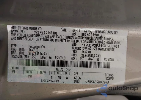 2016 Ford Focus Se z USA, uszkodzony, nr VIN 1FADP3F21GL203761